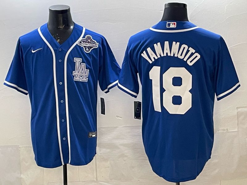 Men 2026 Nike Los Angeles Dodgers #18 Yamamoto Blue Game MLB Jersey 05